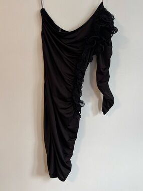 Symphony Black One Puffed Ruffle Sleeve Mini Dress Size Small